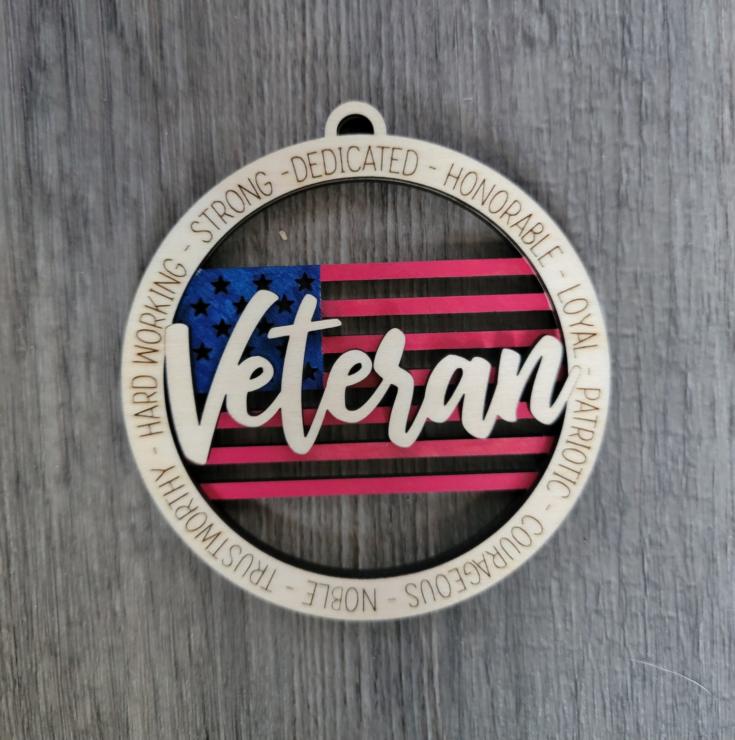 Veteran layered wood ornament