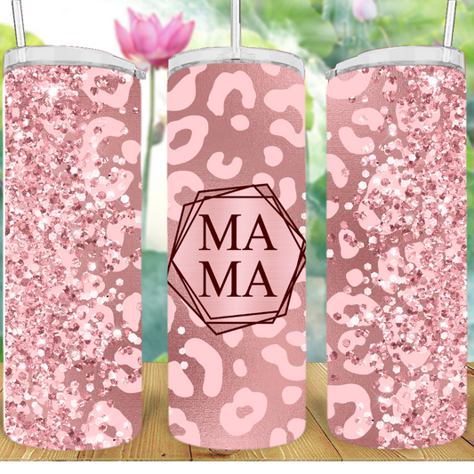 Mama Pink Glitter Glitter Leopard print